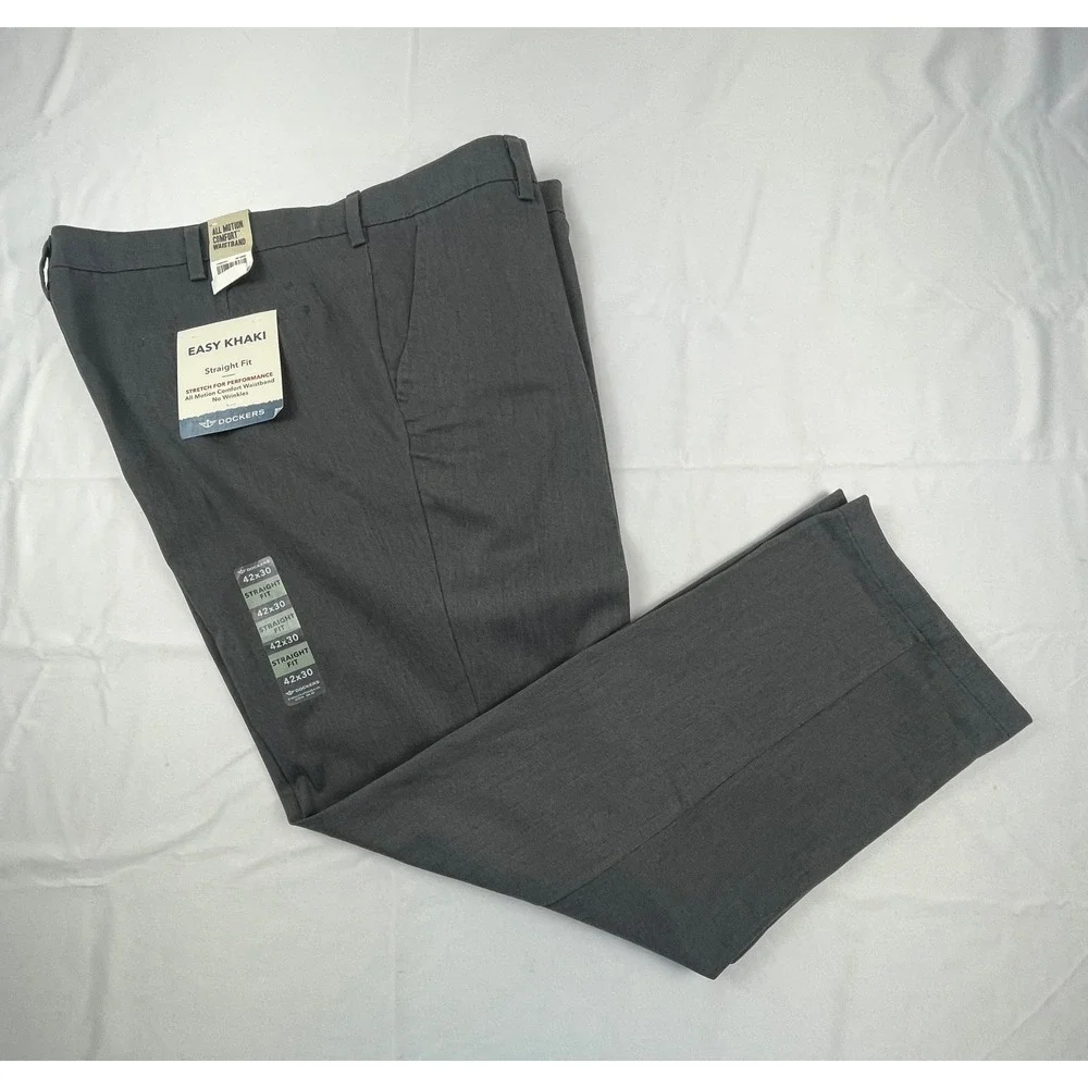 Dockers Easy Khaki Mens 42x30 Straight Fit Stretch Charcoal Gray Pants New